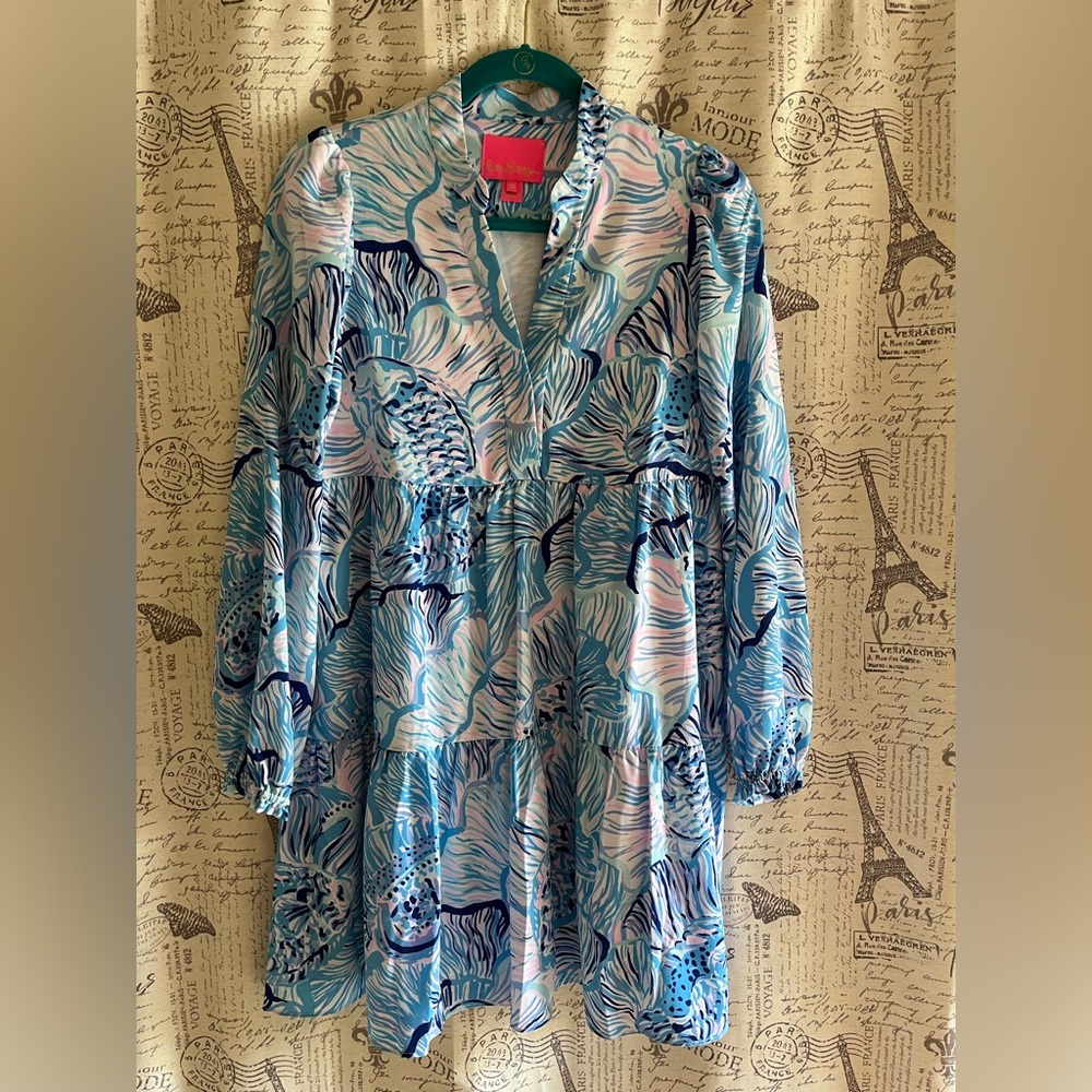 Lilly Pulitzer Blue and Pink Long Sleeve Dress - Picture 1 of 5